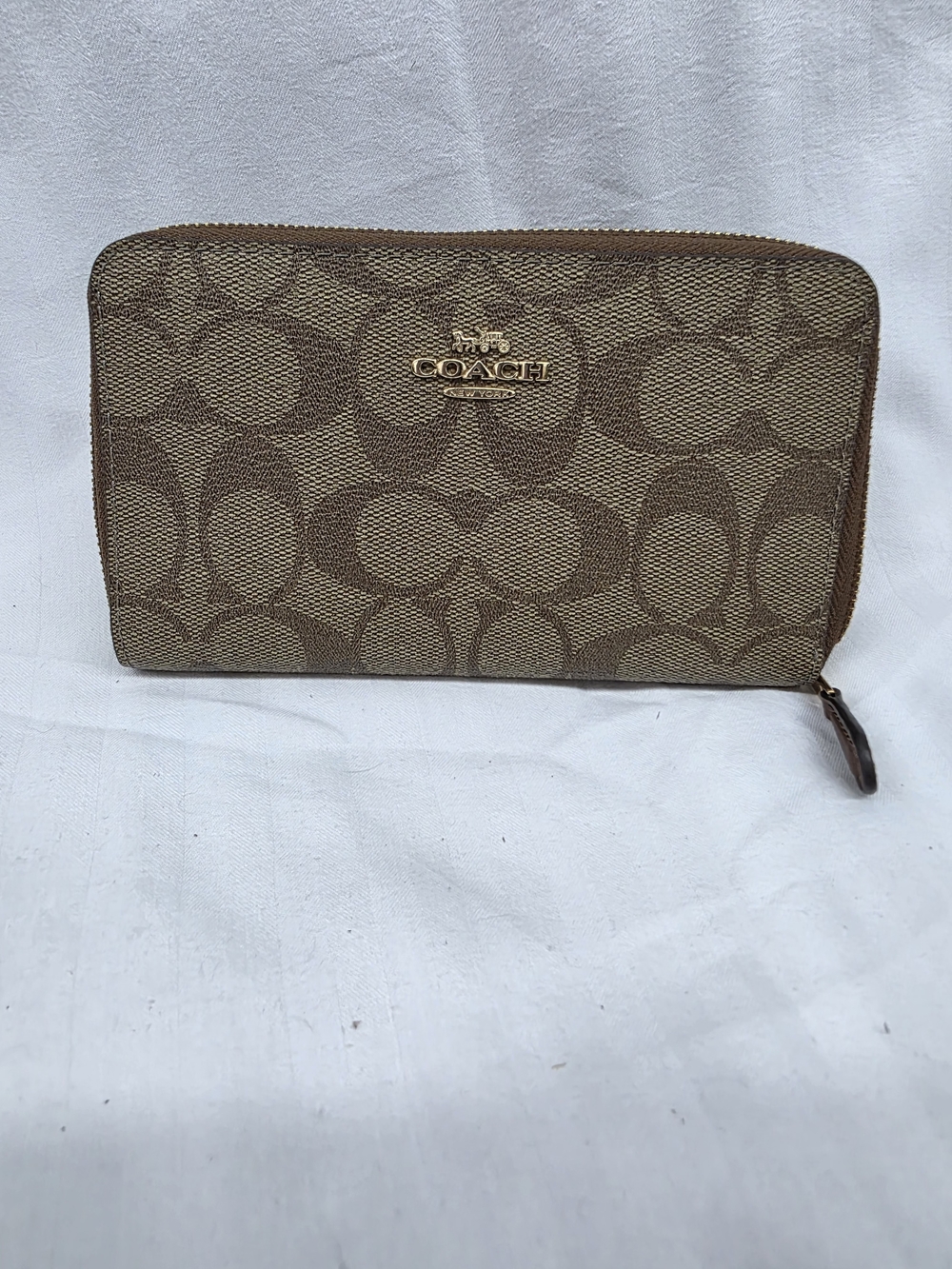 Coach Brown/Tan Signature Zip Wallet